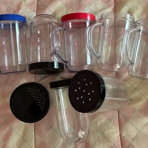 Transparent Kitchen Blender Jar Set with Black, Red and Blue Lids like new!